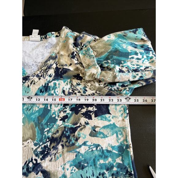 Weekends By Chico's Sweatshirt Womens XL Blue Watercolor Cotton Terry Boxy Boho - Picture 9 of 11